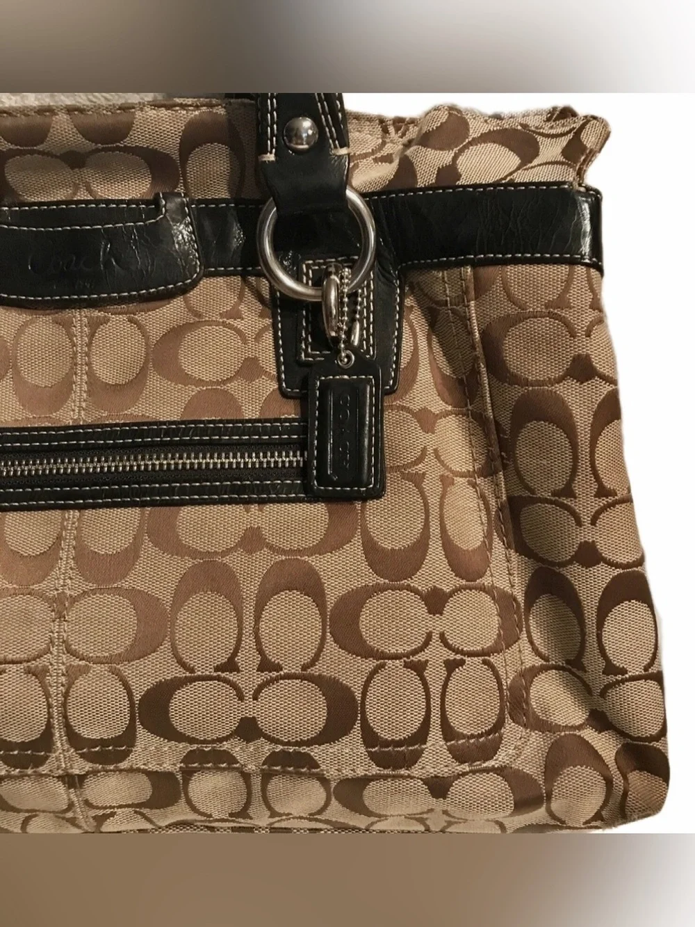Coach Signature Penelope Canvas Tote in Khaki and Brown